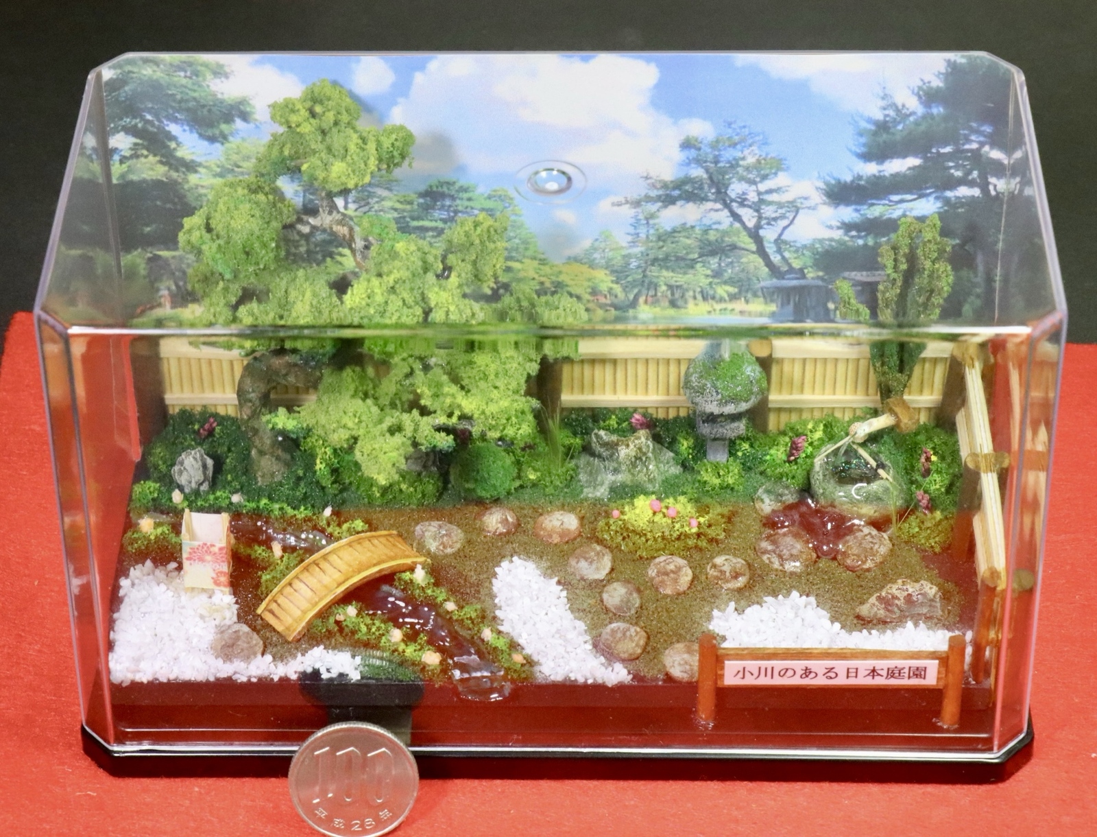 小川のある露天風呂/庭園ジオラマ ミニチュア小川のある日本庭園 - ミニチュア日本庭園(ジオラマ