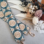 【再販】ショルダーストラップ　インド刺繍リボン　スマホストラップ　ターコイズグリーン