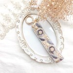 インド刺繍リボン の キーホルダー ストラップ ♡ ブルーフラワー