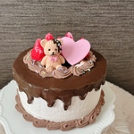 期間限定割引　推しケーキ　チョコレート　バレンタイン　くま　ピンク　クレイケーキ　韓国風　センイルケーキ