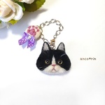 【新作】 羊毛フェルト 猫 ハチワレ猫のバッグチャーム