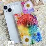 レインボーガーベラのフルオーダーメイド押し花スマホケース　全機種対応/iphone/GALAXY/AQUOS/xperia/pixel