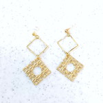 ★square×四角★2連★gold★ノンホールピアス