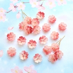 新作★13mm さくら、桃の花　お花のガラスビーズ  ゴールドグリッター×チェリーピンクグラデーション