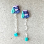aqua×purple刺繍ピアス