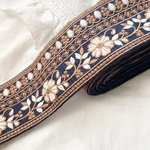 インド刺繍リボン No.1 ネイビー ブラウン フラワー