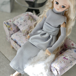 【再販】Set★メタリックシルバー　ペプラムスカートベアトップセットアップ　1/6ドール用リカちゃん服アウトフィット