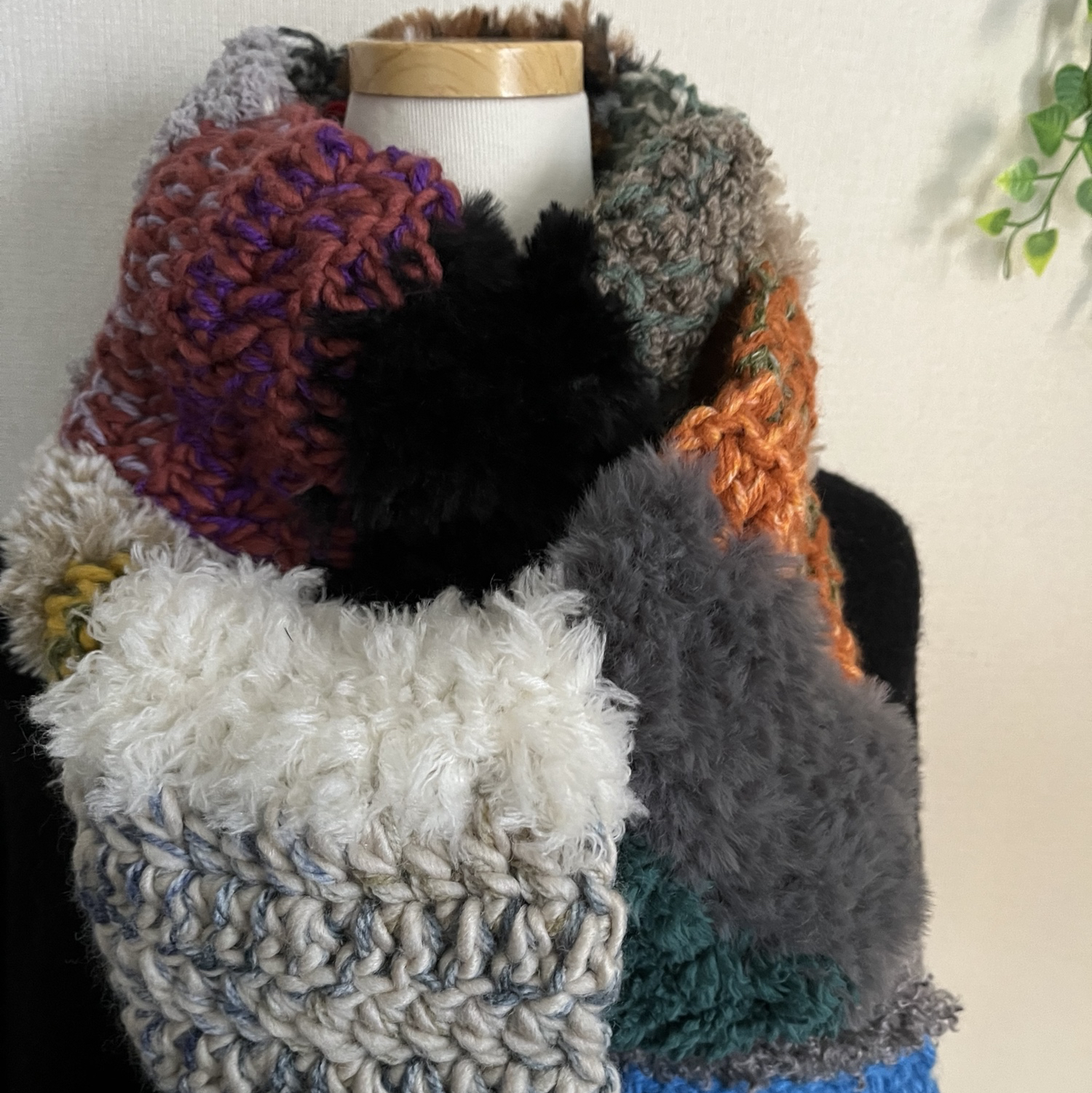 個性的カラフルな毛糸のボーダー手編みロングマフラー2 - kym