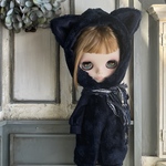 2393ブライスさんのdark blue猫になれるロンパースコーデ　Blythe ブライス アウトフィット 洋服　ドールハウス  ミニチュア