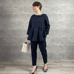 小柄S【紺2点セット】 洗える 着回しトップス＆後ろゴムパンツ セットアップ スーツ■卒業式 入学式 フォーマル 冠婚葬祭 KMC-728 536439