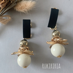 RUKIRIRIA #761 ブラック×ゴールド×アイボリーピアス  大ぶりピアス 大ぶりイヤリング 