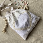 whiteworkフランスアンティーク巾着バッグ*手刺繍*スズラン*ショルダー*モノグラム