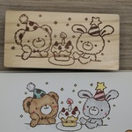 消しゴムはんこ♪　102　くまとうさぎ　誕生日　おめでとう　パーティ　スタンプ　ケーキ