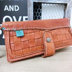 茶色牛革＊メッシュレザーの長財布＊ウォレット＊手縫い