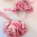 【受注制作】🌹薔薇のカチューシャ&チョーカーセット🎀robe🎀ベルサイユ💖くすみピンク🩷バレンタイン　撮影会　誕生日　