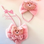 くまこファーリボン🎀ピンク🐻🎀ペット用カチューシャ&チョーカーセット💖ファー生地💖安全首輪タイプ🎀 LOVE💖