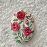 【再販×5】コットンリネンと刺繍のバラの立体刺繍のヘアゴム orブローチ　ブラック