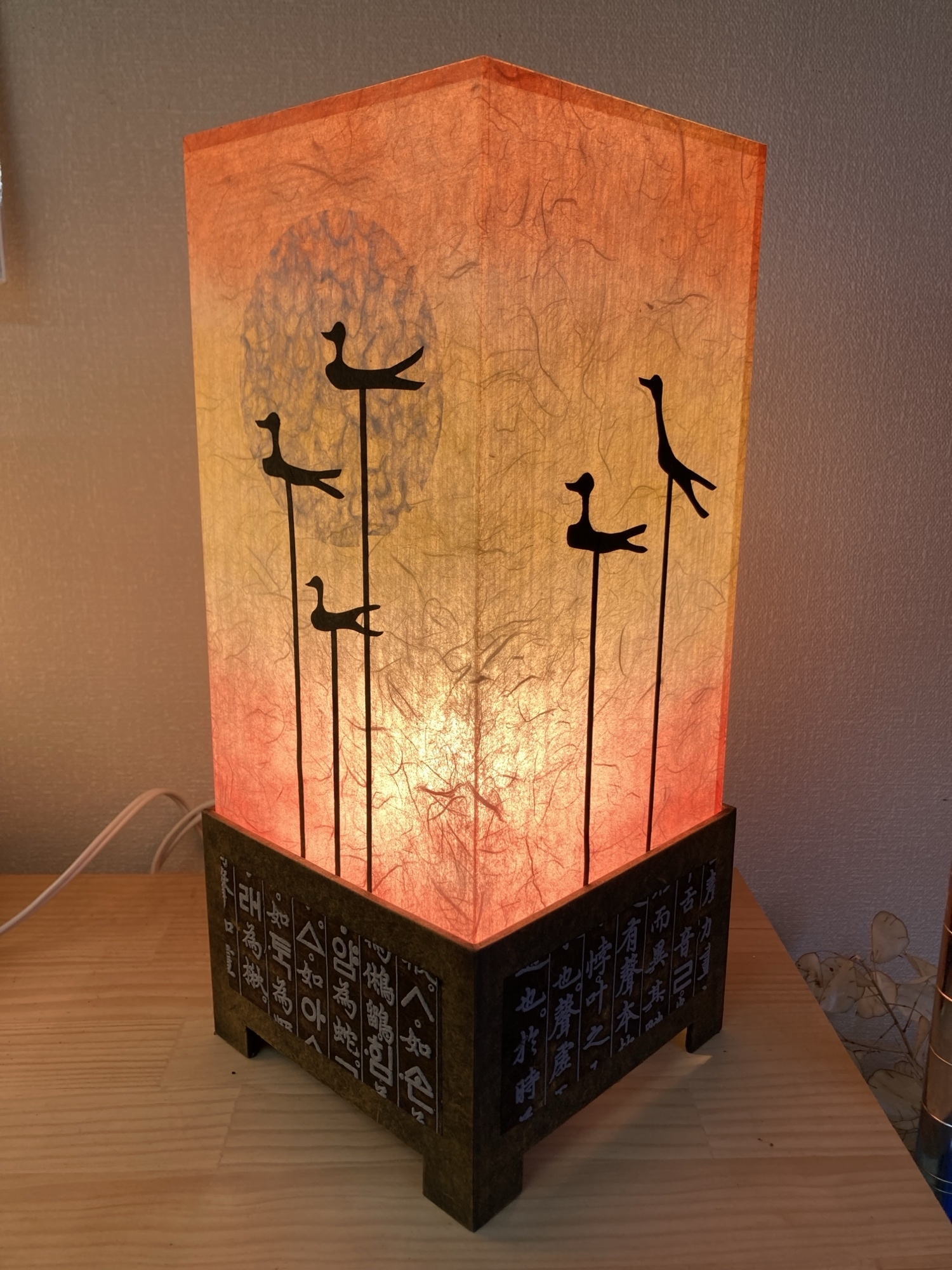 韓紙工芸品，月明かりの鵲 韓紙工芸品，行燈，月明かりの鵲