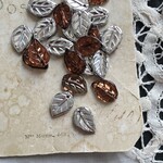 【4粒】14×10mm/クリアブラウン×シルバー/ミニリーフパーツ