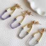 グレー　パープル　バイカラー　ニュアンス　イヤリング　ピアス　上品　清楚　大人　ゴールド　大ぶり　シンプル　べっ甲　ブラウン　大ぶり　ニュアンス　結婚式　パーティ