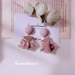 マットピンクパープルカボションとインド刺繍タッセルピアス/イヤリング(ピンクパープル)