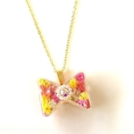 red♪ flowerリボンガラスドームネックレス 