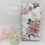 iPhone5s/SE/6/6s plus手帳型ケース*バラ*パールビジュー*お花
