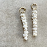 twin pearl long hoop earring