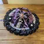 犬・猫の首輪　24～27　cocoちゃんバンダナフリフリチョーカー　うさぎチャーム付き・アリス柄×ドット柄・パープル・ゴスロリ風