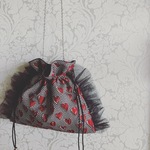 再販・Valentine♡ハート刺繍の巾着バッグ・チュールフリル