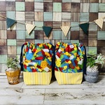 ☆サイズオーダー☆　カラフルブロック柄　巾着袋　縦20×横18×マチ8　2点　コップ袋　給食袋　入園入学セット　入園入学　サイズオーダー