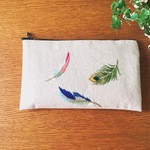 刺繍 通帳 ポーチ 羽根 