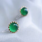 【再販】美しいグリーンオニキスのシンプルなノンホールピアス＊チタンポストピアス・ネジバネ式イヤリングに変更可能