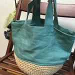 【再販】 麻ひも×リネン コンビトートバッグ(小) ブルー