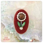 Oval ビーズ刺繍ブローチ
