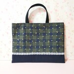 チェックリボンのレッスンバッグ☆グリーン×ネイビー☆