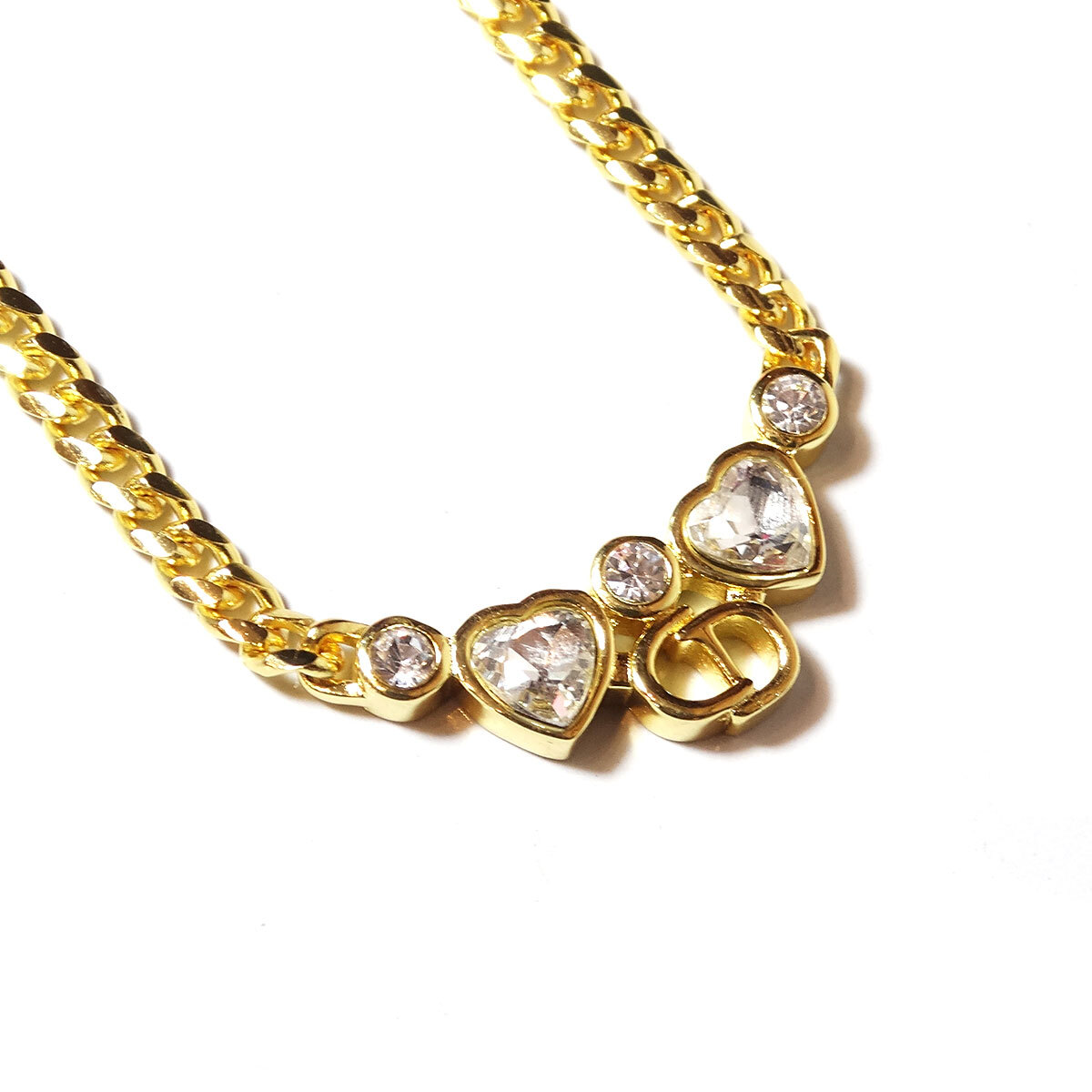 「Christian Dior」 Vintage CD Logo Rhinestone Heart Design Necklace(ev-0231) 23,040円