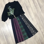 チェック＆ドット＆ストライプ の かわいい パッチスカート
