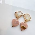 新作♡ハート デザイン×マーブルカラー×淡水パール×かすみ草 レジン イヤリング ピアス アクセサリー バレンタイン