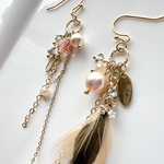 🌟new🪶ピーチピンクパールのピアス/イヤリング　アシンメトリー