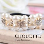 ハート型キラキラストーンのフェイクパールヘアゴム h-252