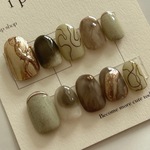 くすみbrown×vintage goldニュアンスネイルチップ