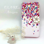 iPhone6/6s plus/5s/SE手帳型ケース*花びら散り*コスモスビジュー
