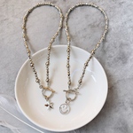 2wayマンテルメタルビーズネックレス（シルバー ）選べる長さ（43cm/48cm）選べるチャーム（スター/スマイル）