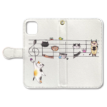 (iPhone6/6s)楽譜猫の手帳型スマホケース【楽器ねこシリーズ】
