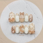 ネイルチップ ツイードリボン glitter beige 量産型ネイル オーダーサイズ