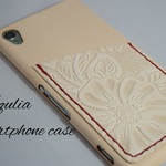 yayoi-5734様オーダー 一枚革スマホカバー　カードケース（花柄）、クリスタルポイント付き XPERIA Z5用