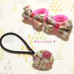 ママとお揃い！結びやすい！リボンパイルゴム 白小花柄
