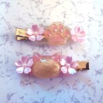 桜と猫の前髪クリップ