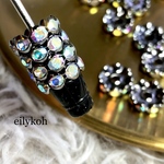 【再再販】カスタムボールペン　6個/ブラック　12mm なみなみオーロラストーンロンデル　BE209B